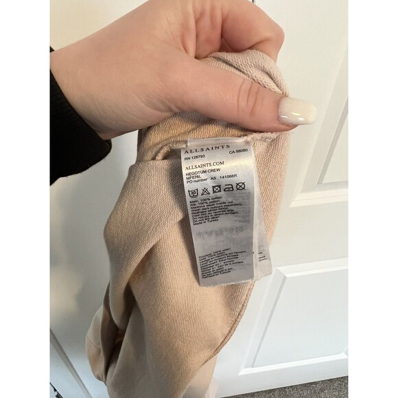 AllSaints Mens Negotum Crew 100% Cotton Long Sleeve Tan/Taupe Sz S Small - Picture 8 of 8